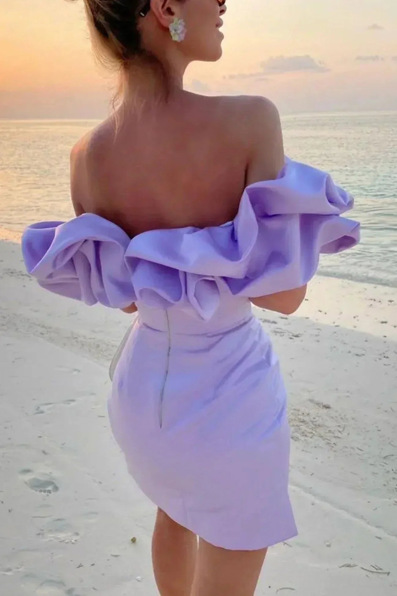 Off-Shoulder Satin Mini Dress with Ruffles