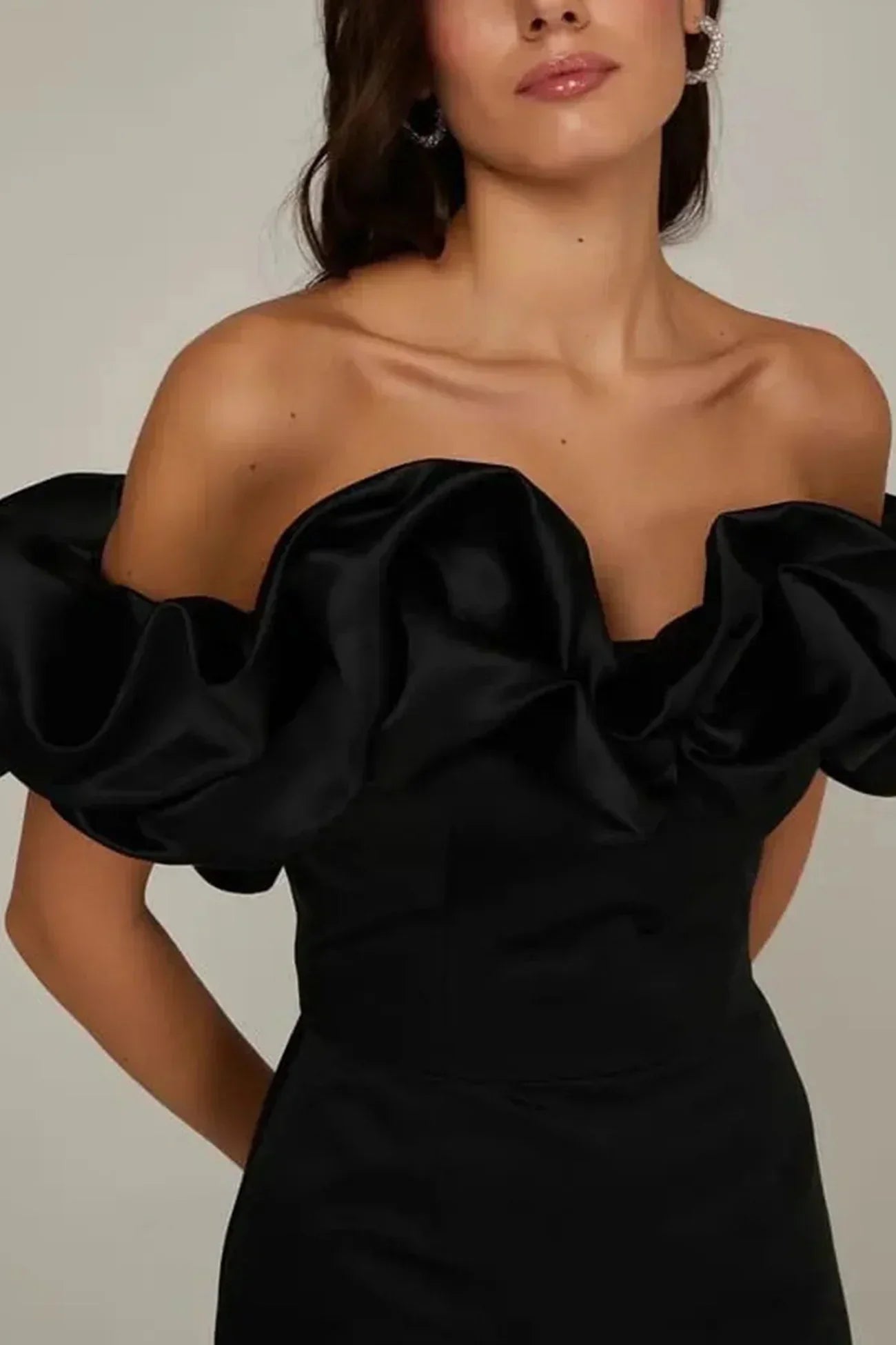 Off-Shoulder Satin Mini Dress with Ruffles