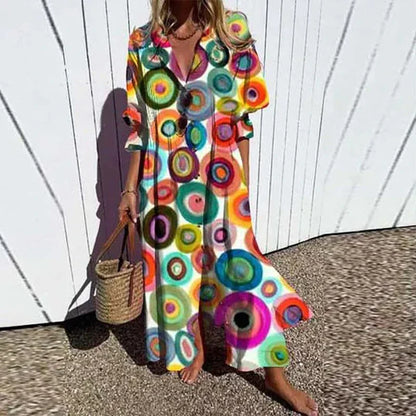 Loose Fit Printed Maxi Dress Women Beach Outfit