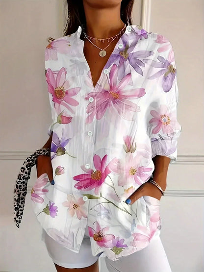 Floral Button-Up Womens Casual Shirt