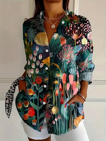 Floral Button-Up Womens Casual Shirt