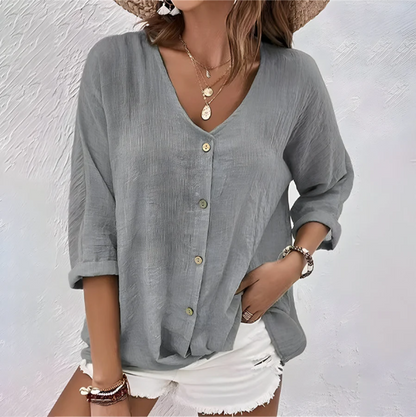 Relaxed Fit Button-Up Blouse Breathable