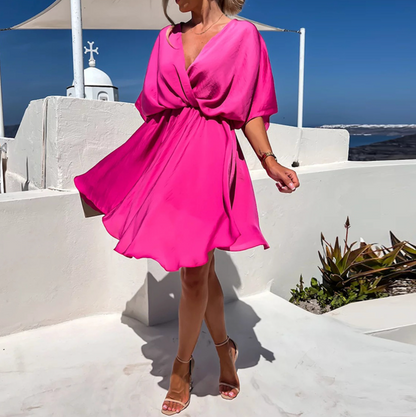 Elegant V-Neck  Flowy Wrap Mini Dress