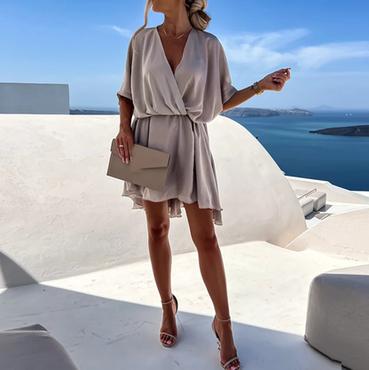 Elegant V-Neck  Flowy Wrap Mini Dress