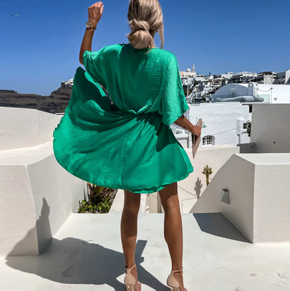 Elegant V-Neck  Flowy Wrap Mini Dress