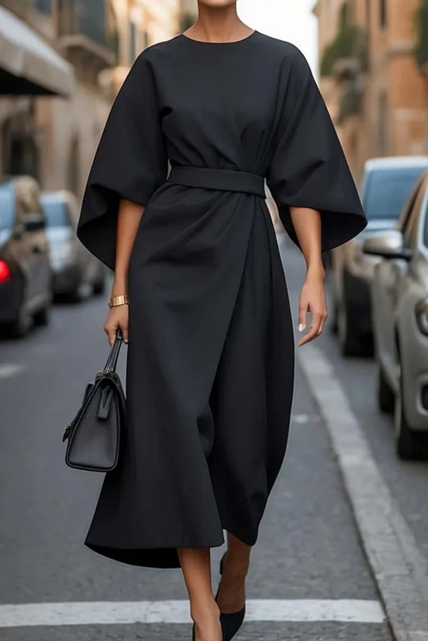 Flowy Midi Dress Elegant Street Style Look