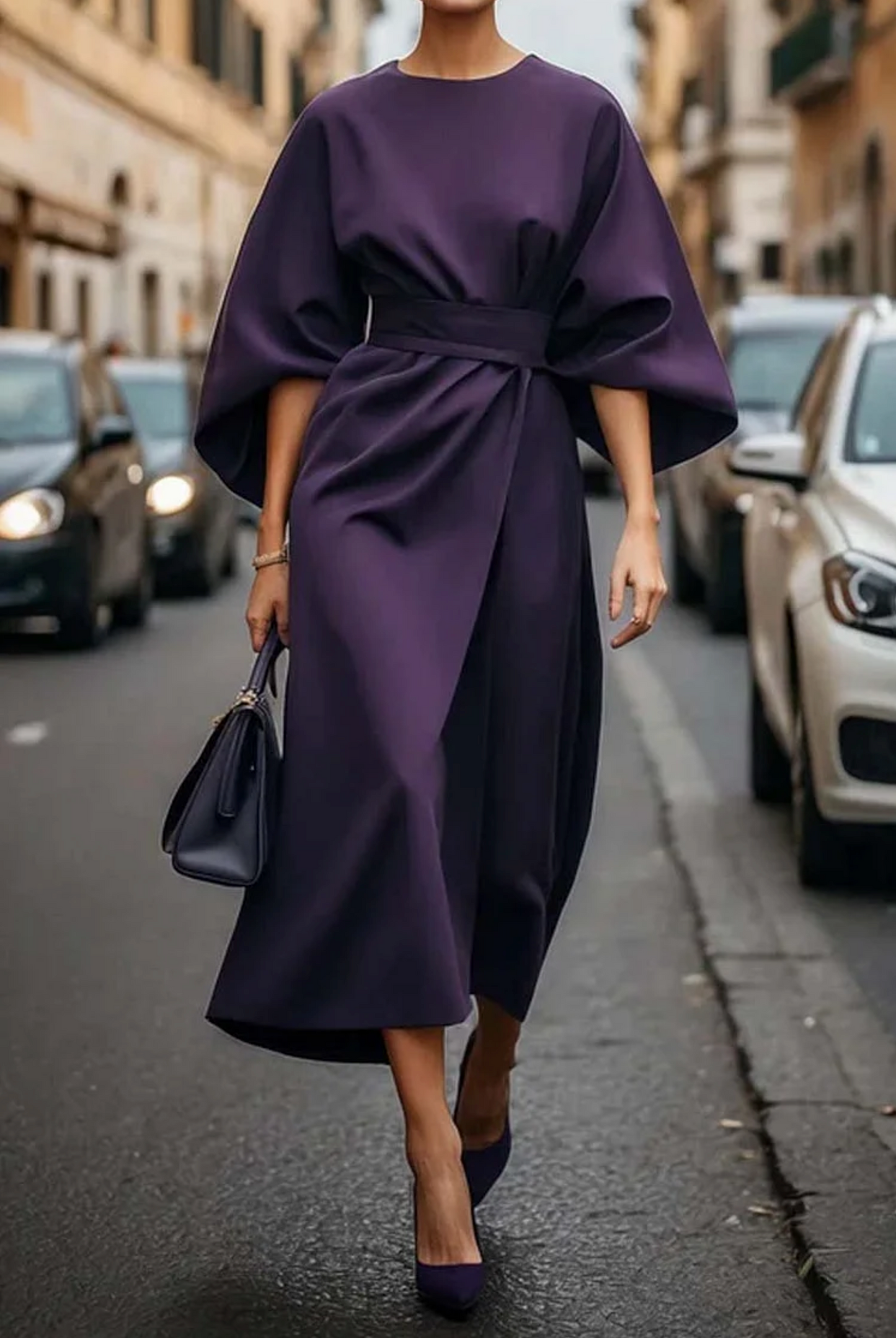 Flowy Midi Dress Elegant Street Style Look