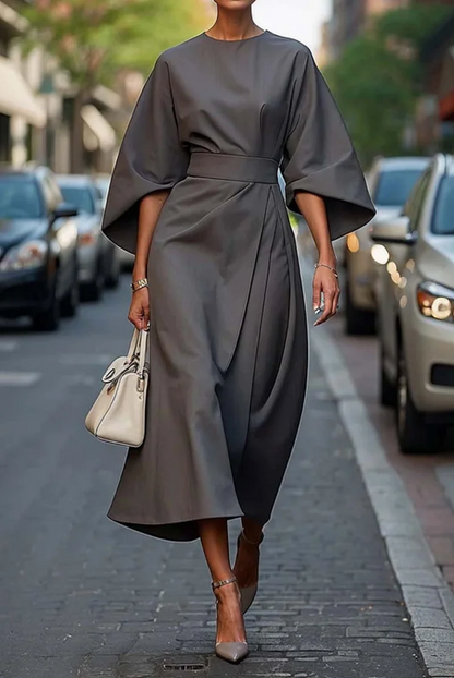 Flowy Midi Dress Elegant Street Style Look