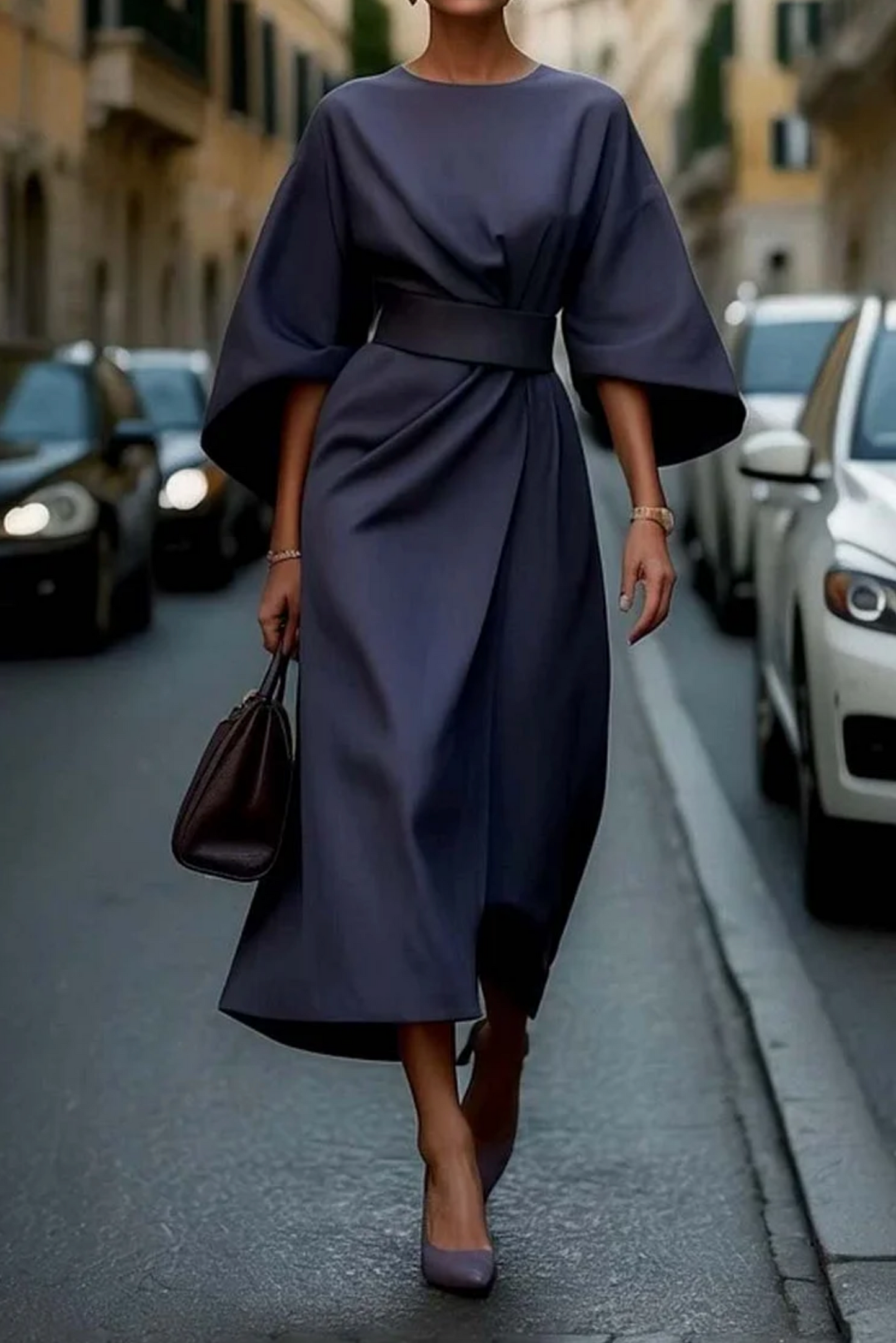 Flowy Midi Dress Elegant Street Style Look