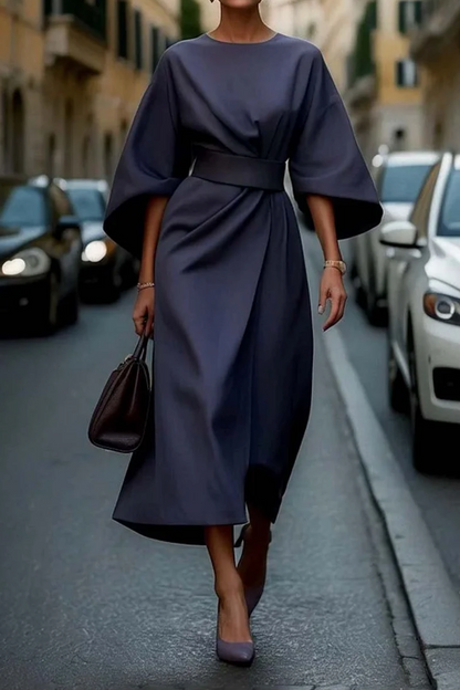 Flowy Midi Dress Elegant Street Style Look