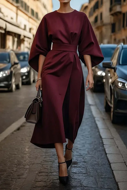 Flowy Midi Dress Elegant Street Style Look