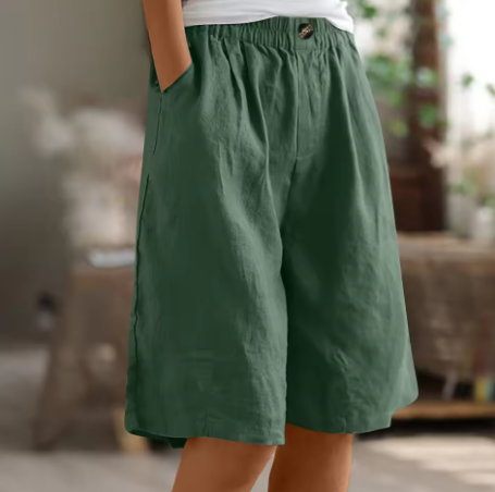 Women's Loose Fit Elastic Waist Shorts with Side Pockets