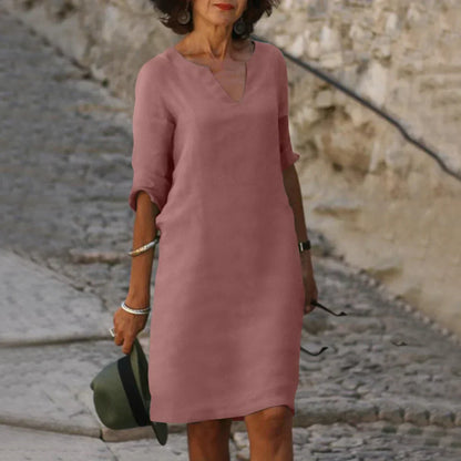 Women's Elegant V-Neck Mini Dress with Three-Quarter Sleeves