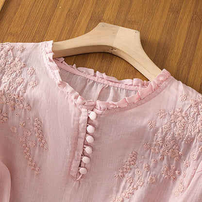 Mireya Embroidered Button Front Blouse for Women