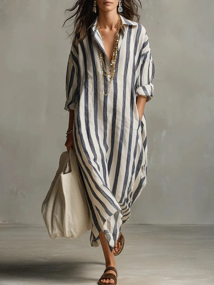 Women’s Striped Oversized Shirt Dress with Side Pockets