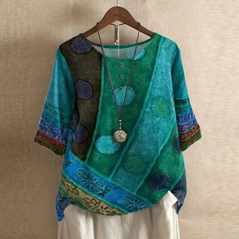 Women's Short Sleeve Round Neck Vintage Floral Blouse