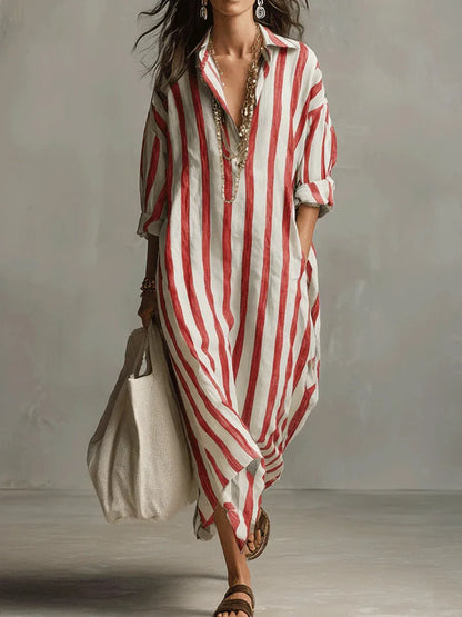 Women’s Striped Oversized Shirt Dress with Side Pockets