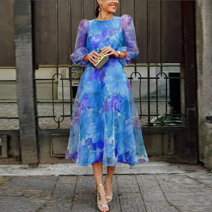 Floral Long Sleeve Midi Dress for Women Wedding Guest