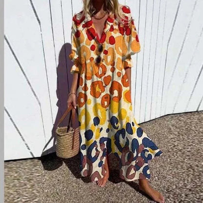 Loose Fit Printed Maxi Dress Women Beach Outfit