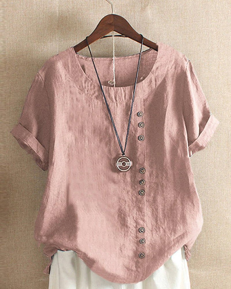 Women's Casual Button Detail Blouse with Rolled Short Sleeves