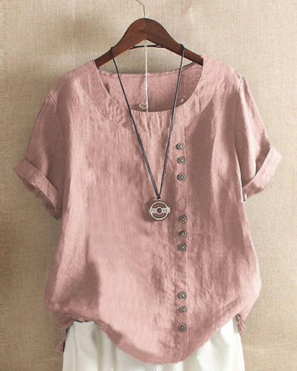 Women's Casual Button Detail Blouse with Rolled Short Sleeves