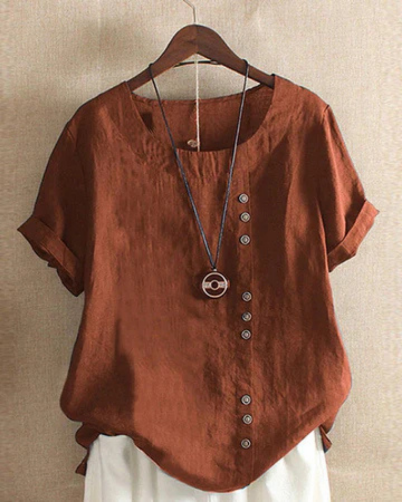 Women's Casual Button Detail Blouse with Rolled Short Sleeves