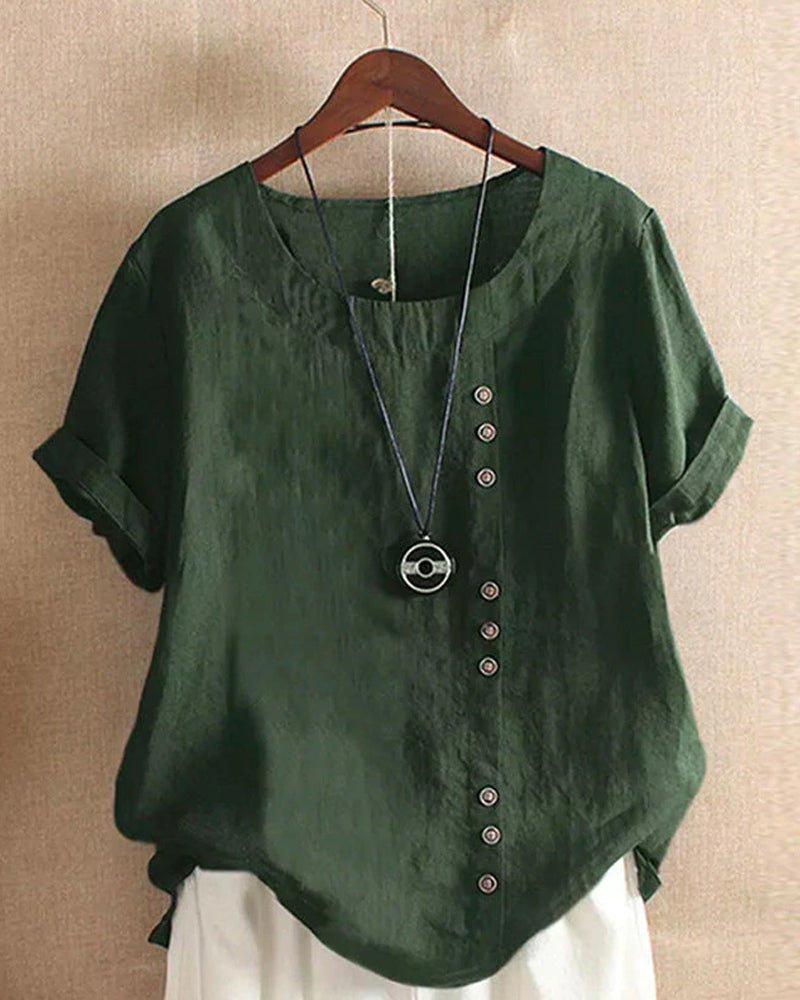 Women's Casual Button Detail Blouse with Rolled Short Sleeves