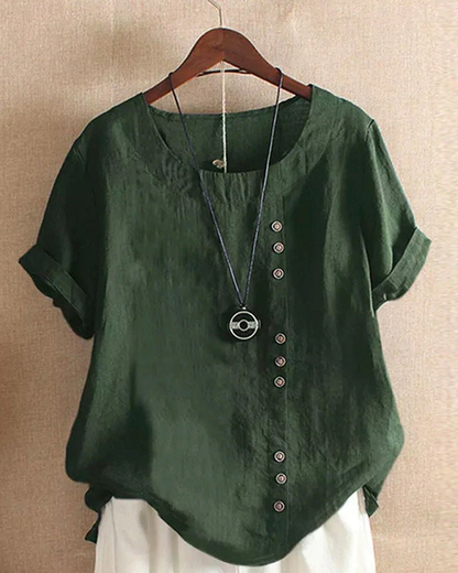 Women's Casual Button Detail Blouse with Rolled Short Sleeves