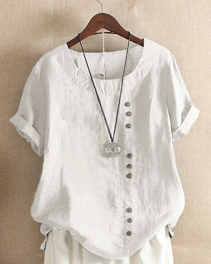 Women's Casual Button Detail Blouse with Rolled Short Sleeves