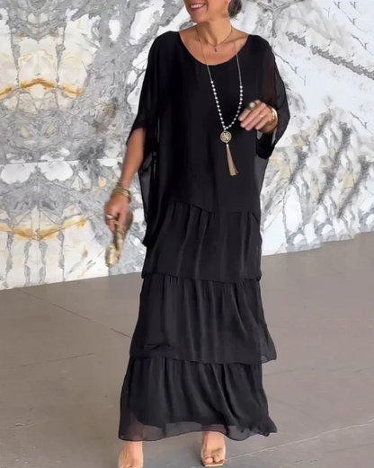 Women’s Boho Layered Maxi Dress Set Flowy Batwing Top & Tiered Skirt Outfit