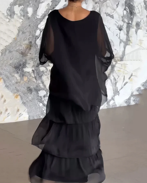 Women’s Boho Layered Maxi Dress Set Flowy Batwing Top & Tiered Skirt Outfit