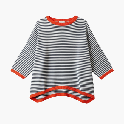 Stylish Women's Long Sleeve Striped Top with Contrast Trim