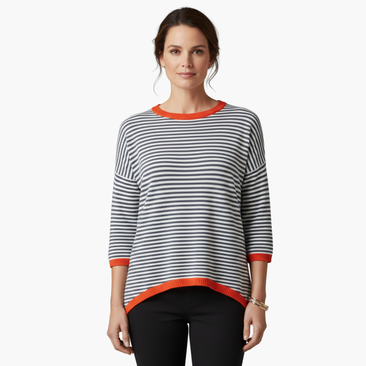 Stylish Women's Long Sleeve Striped Top with Contrast Trim
