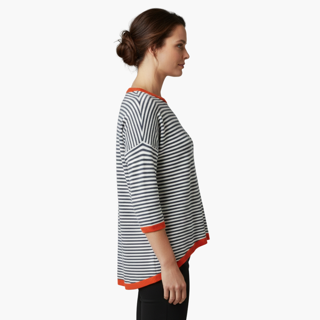 Stylish Women's Long Sleeve Striped Top with Contrast Trim