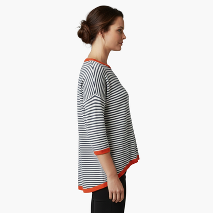 Stylish Women's Long Sleeve Striped Top with Contrast Trim