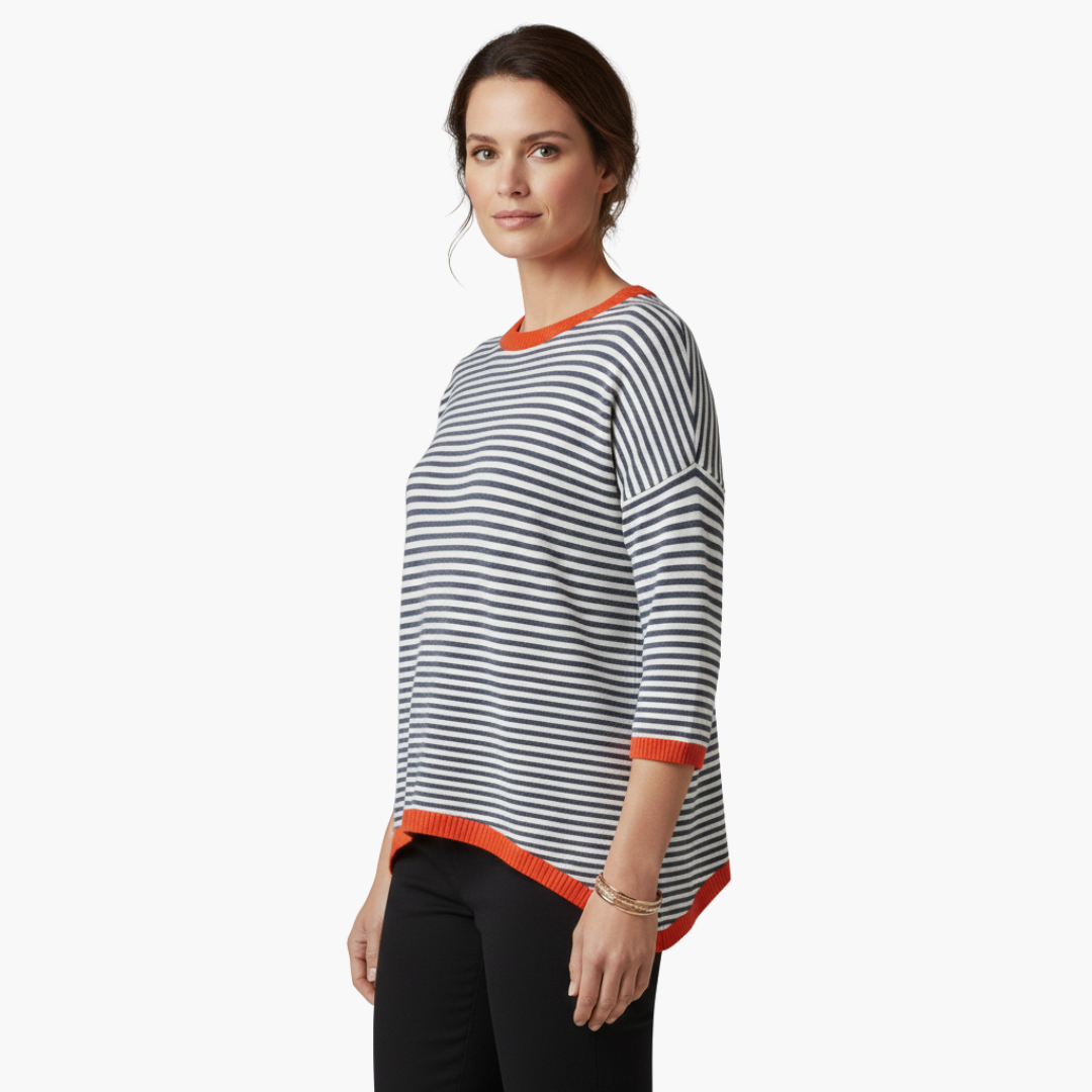 Stylish Women's Long Sleeve Striped Top with Contrast Trim