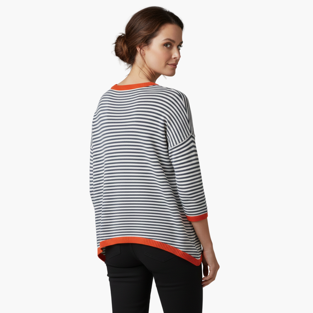 Stylish Women's Long Sleeve Striped Top with Contrast Trim