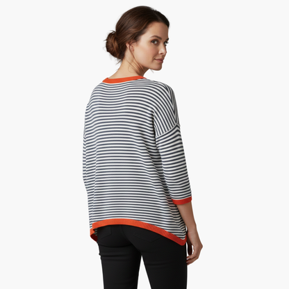 Stylish Women's Long Sleeve Striped Top with Contrast Trim