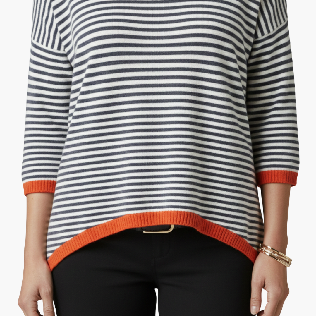 Stylish Women's Long Sleeve Striped Top with Contrast Trim