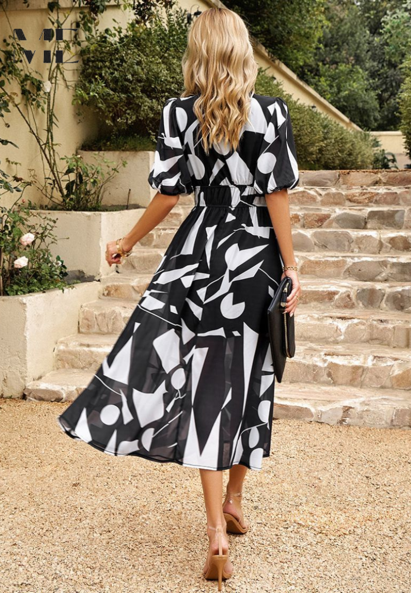 Floral V-Neck A-Line Midi Dress for Women