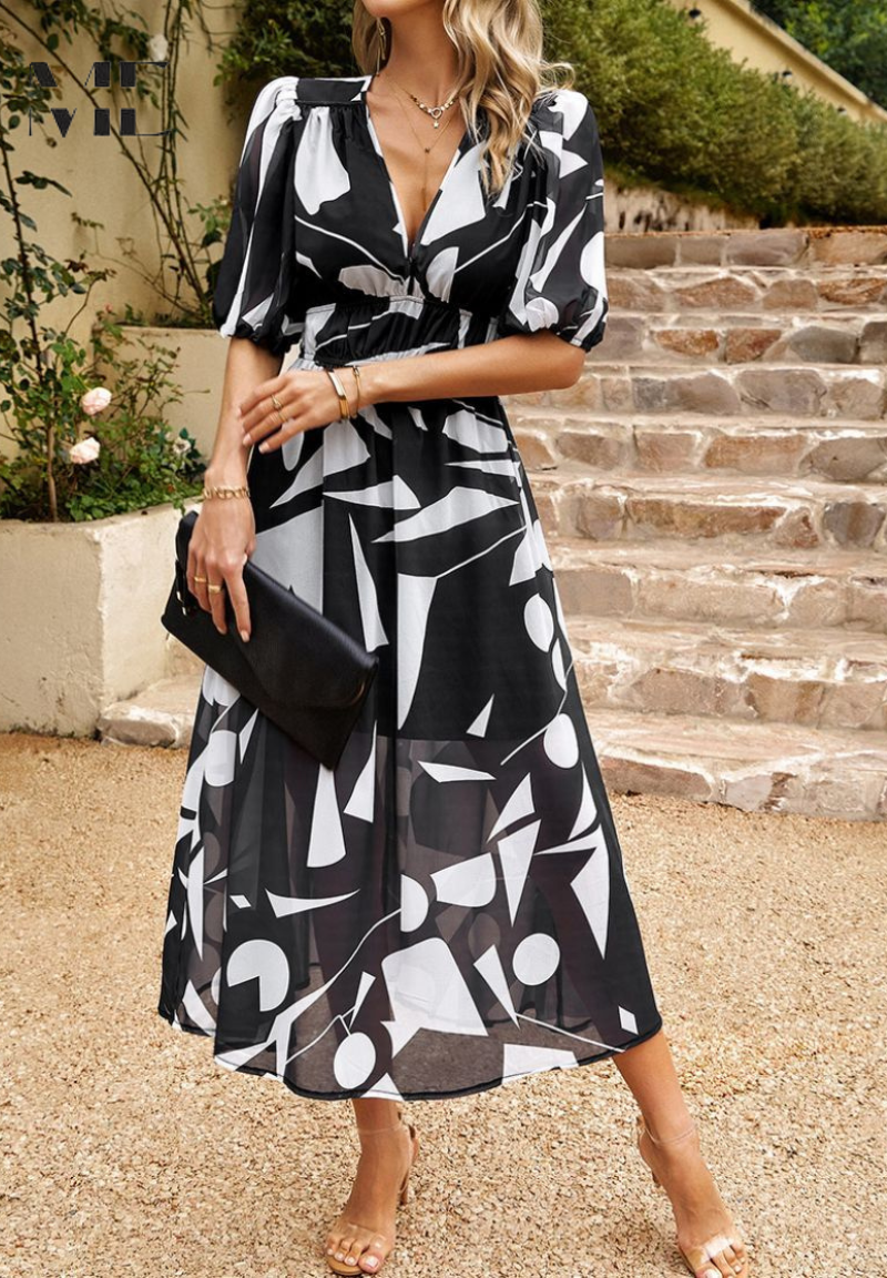 Floral V-Neck A-Line Midi Dress for Women