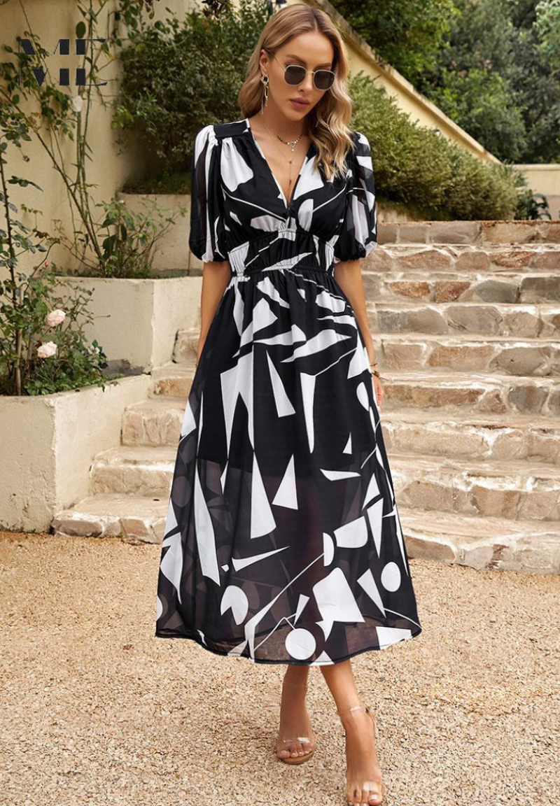 Floral V-Neck A-Line Midi Dress for Women