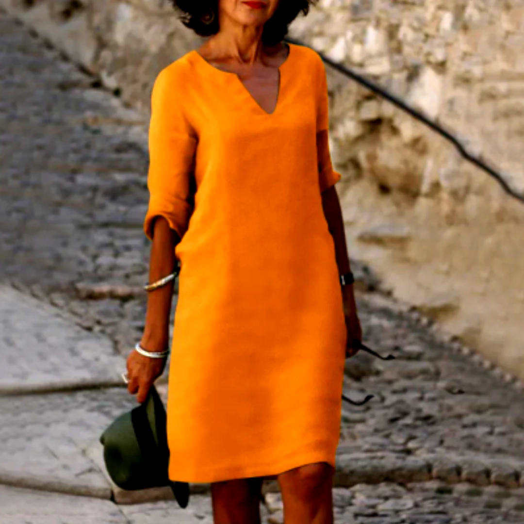 Women's Elegant V-Neck Mini Dress with Three-Quarter Sleeves
