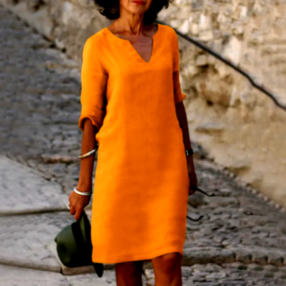 Women's Elegant V-Neck Mini Dress with Three-Quarter Sleeves
