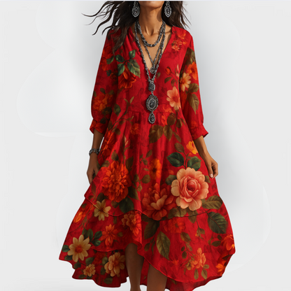 Women’s Floral Boho Flowy V Neck Maxi Dress