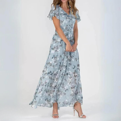 Women’s Romantic Floral Maxi Dress with Flutter Sleeves