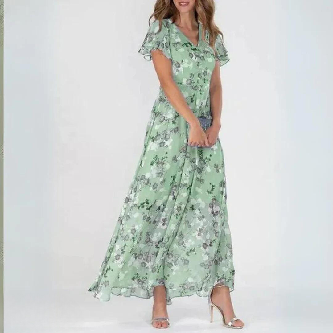 Women’s Romantic Floral Maxi Dress with Flutter Sleeves