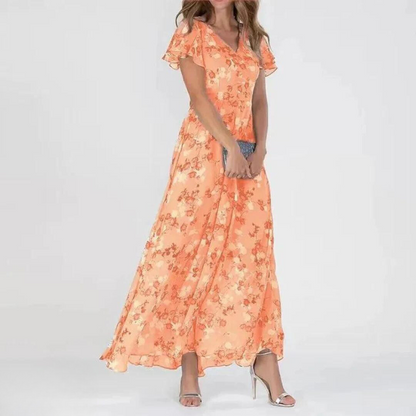 Women’s Romantic Floral Maxi Dress with Flutter Sleeves