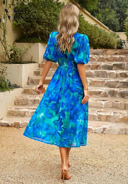 Floral V-Neck A-Line Midi Dress for Women