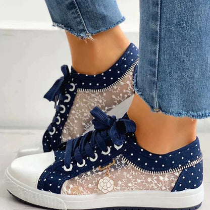 Lace Panel Sneakers – Casual Low-Top Fashion Trainers